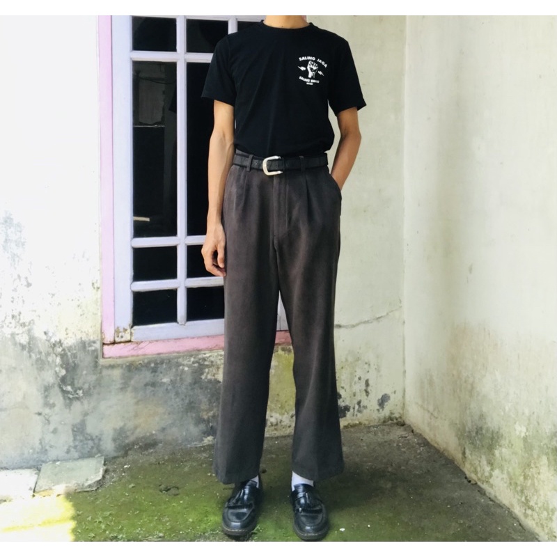 [Angkle Pants] Celana Panjang Corduroy Pria Wanita Warna Dark Grey By E.Basic