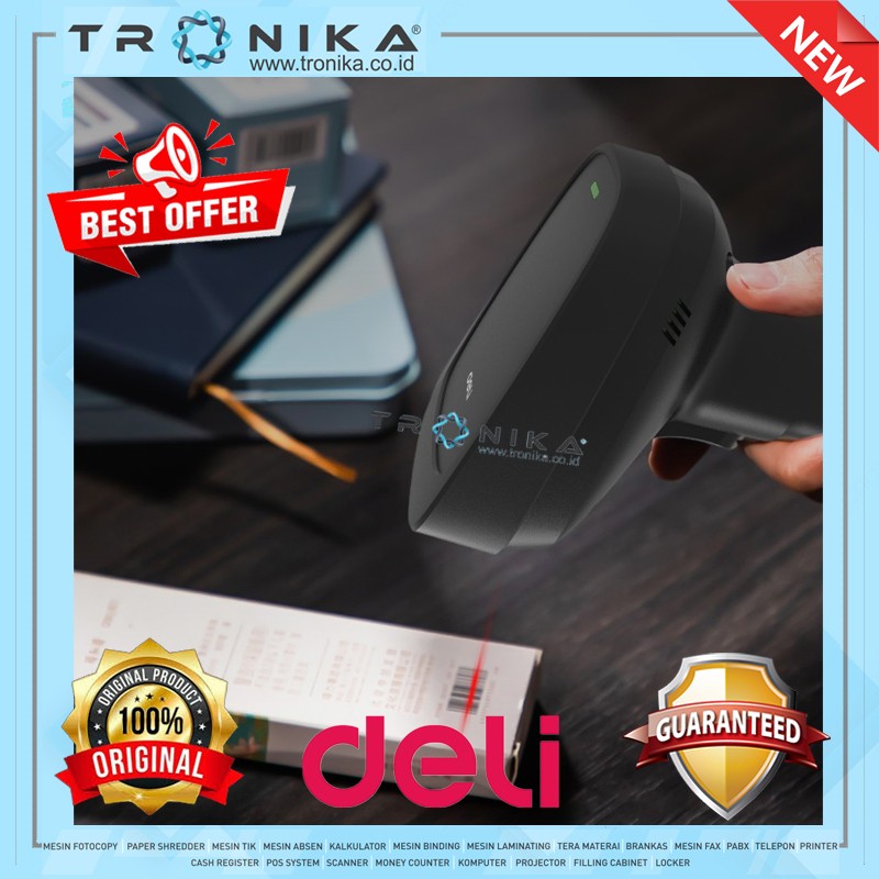 Barcode Scanner 1D Wireless laser pemindaian cepat akurat DELI E14953W