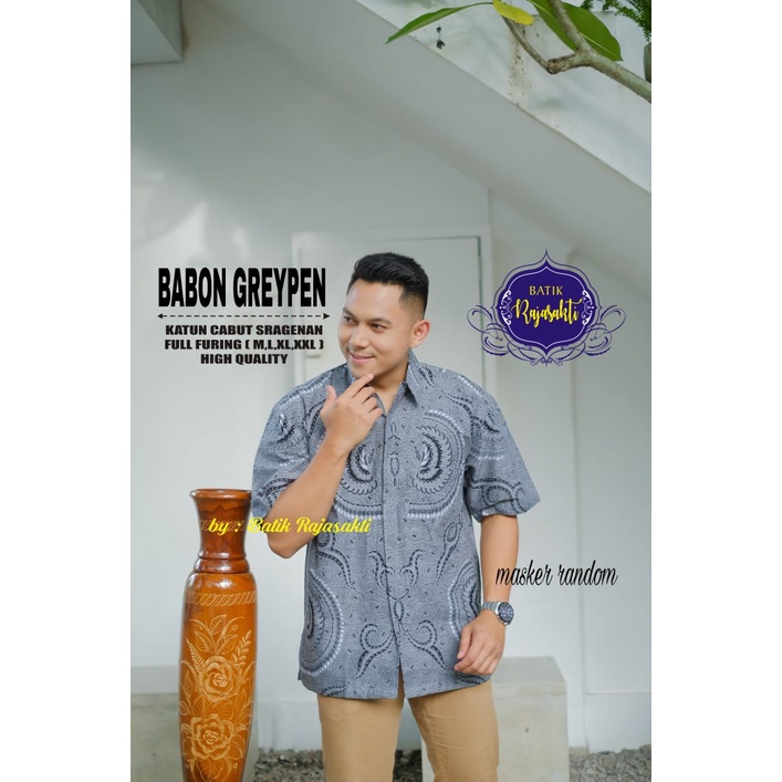 BABON GREY Kemeja Batik Solo Pria PREMIUM Lengan Panjang Katun Halus BATIK RAJASAKTI Vijay permata biru argo lawu Prastowo Proboseto Rajaswa Jayanegara Mahesa Joglo ungu  Suket Segoro mahkota