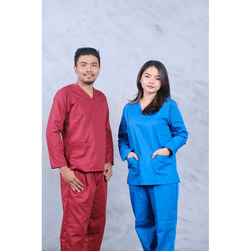 Baju Ok Oka Lengan Panjang American Drill | Scrub Ok Baju Jaga Perawat Dokter Petugas Medis