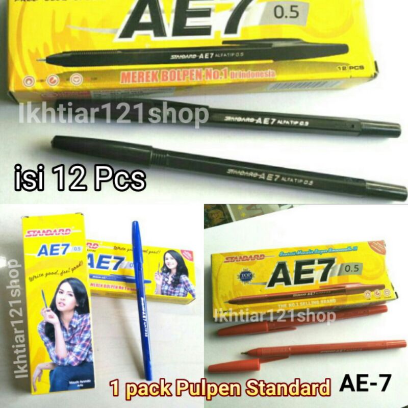 

Paket 1 Pack Pulpen/Bolpen Standard AE7 isi 12 Pcs