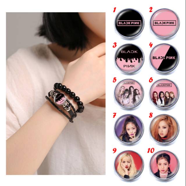 Gelang Custom BLACKPINK KPOP Korea Jennie Rose Lisa Jisoo Elegan Kulit Kepang Multilayer