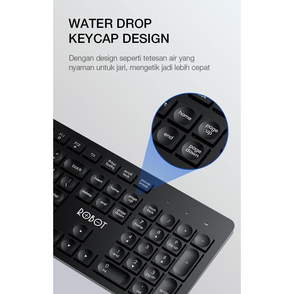 ROBOT KM4000 Wireless Keyboard and Mouse Combo Silent Key Water Drop Keycap Design