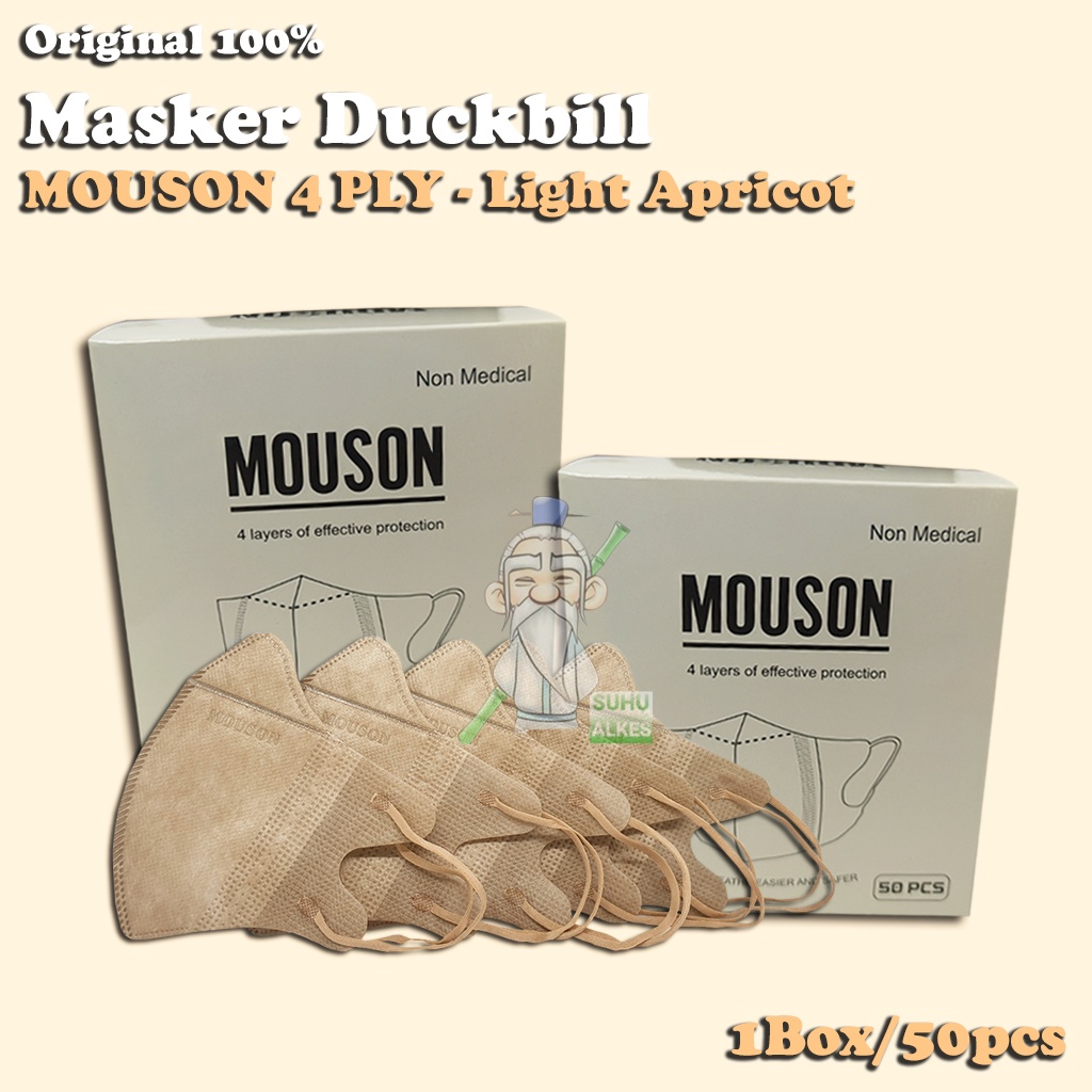 Masker DUCKBILL MOUSON 4Ply 50Pcs Warna Light Apricot Cream Soft Gold Surgical Mask Duckbil 4 Ply