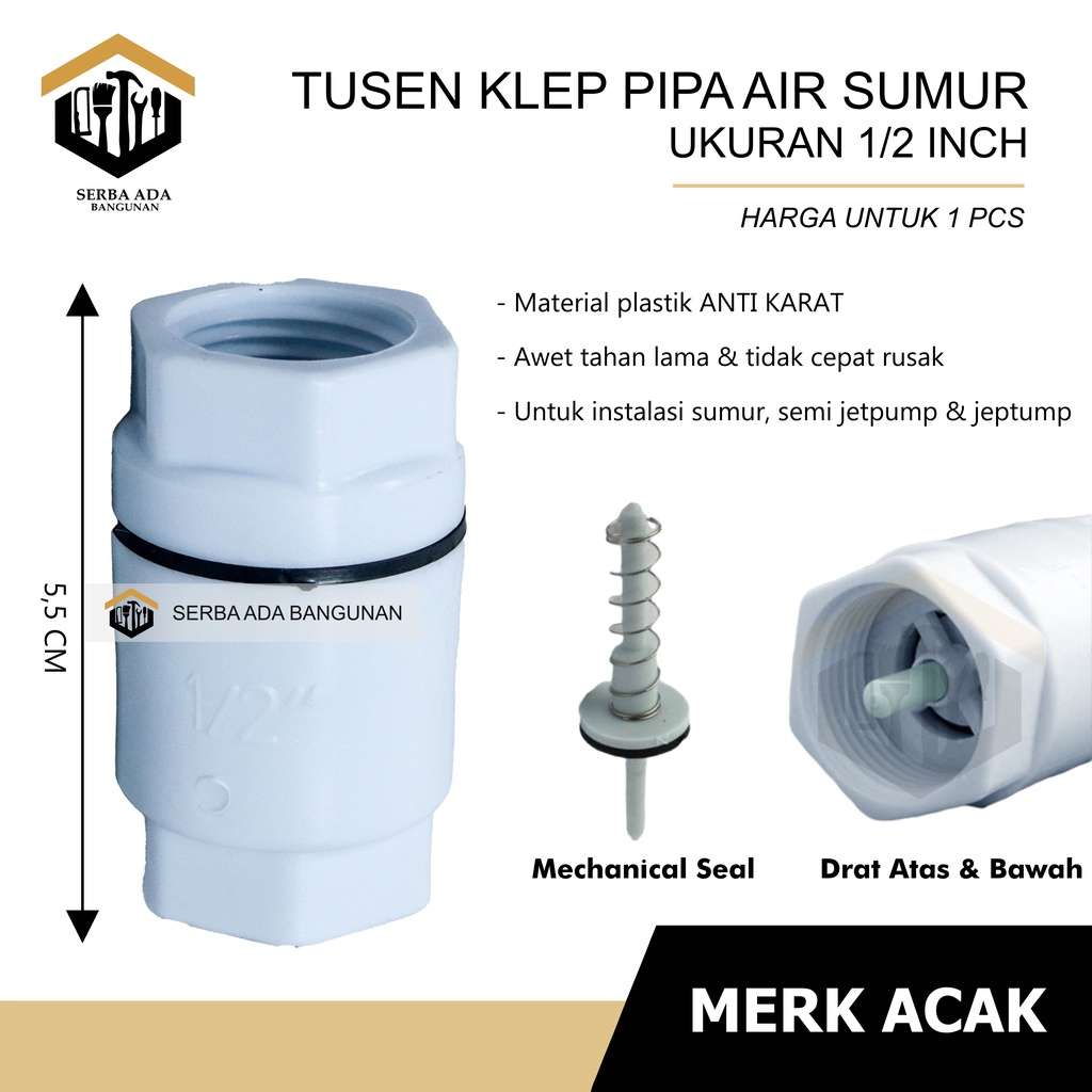 TUSENKLEP TUSEN KLEP  1 1/2 DAN 3/4 PVC PLASTIK PENAHAN ALIRAN AIR AGAR TIDAK TURUN KE BAWAH PIPA BAGUS