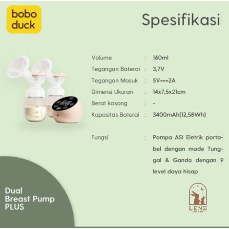 Boboduck Pressure Pulse Electric Breast Pump Dual Pump Pompa ASI F5079