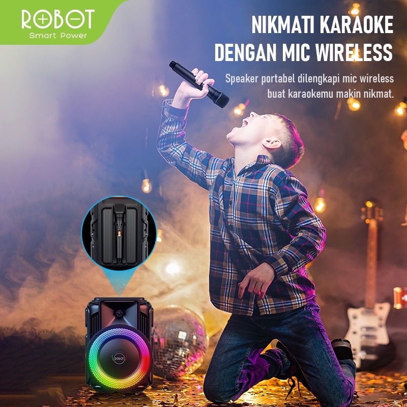 Speaker ROBOT RB500 Karaoke Bluetooth 5.0 Audio Wireless Super Bass Portable LED - Garansi resmi 1 Tahun