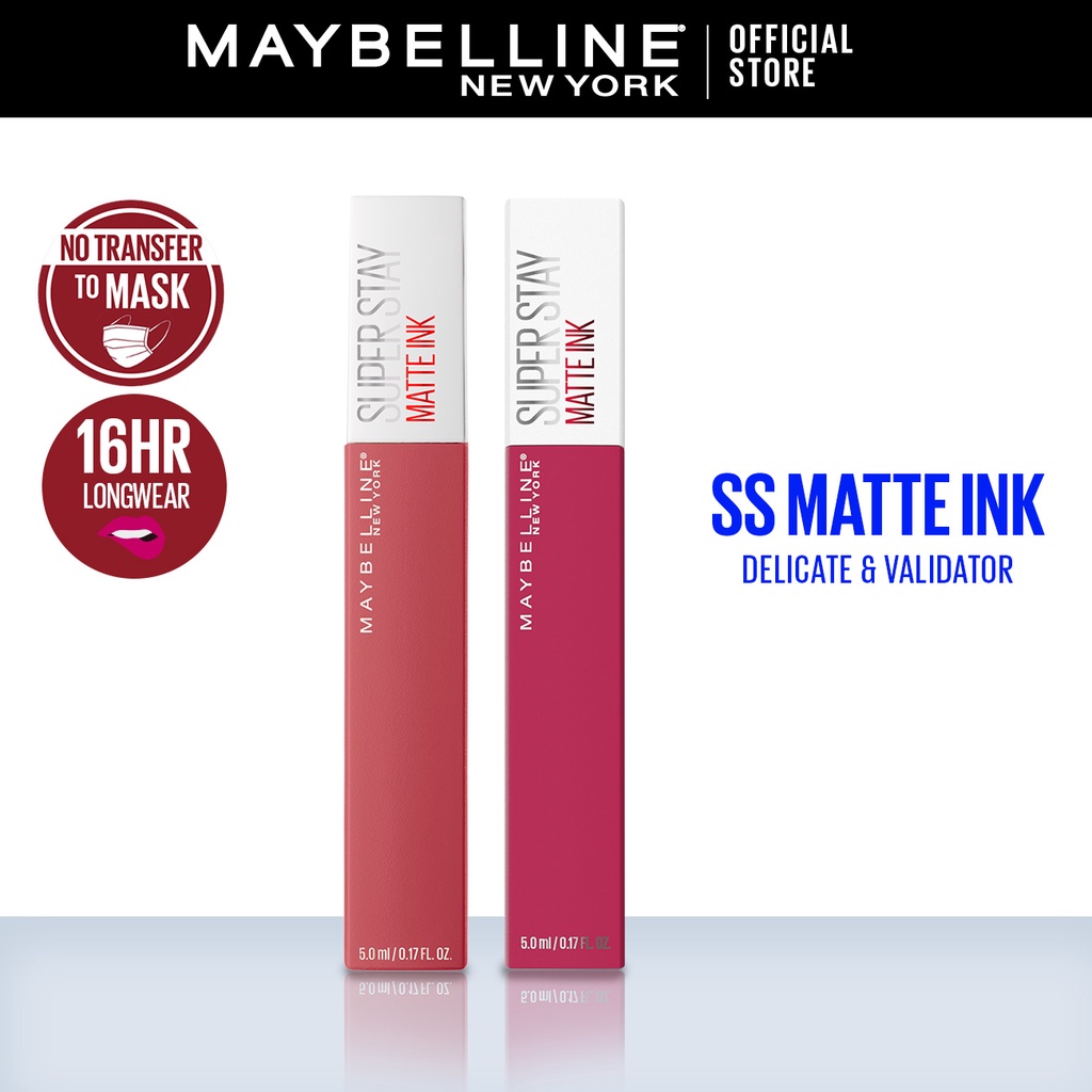 Maybelline Superstay Matte Ink Delicate + Validator Liquid Matte
Lipstick Make Up [ Tahan Lama Hingga 16 Jam ]