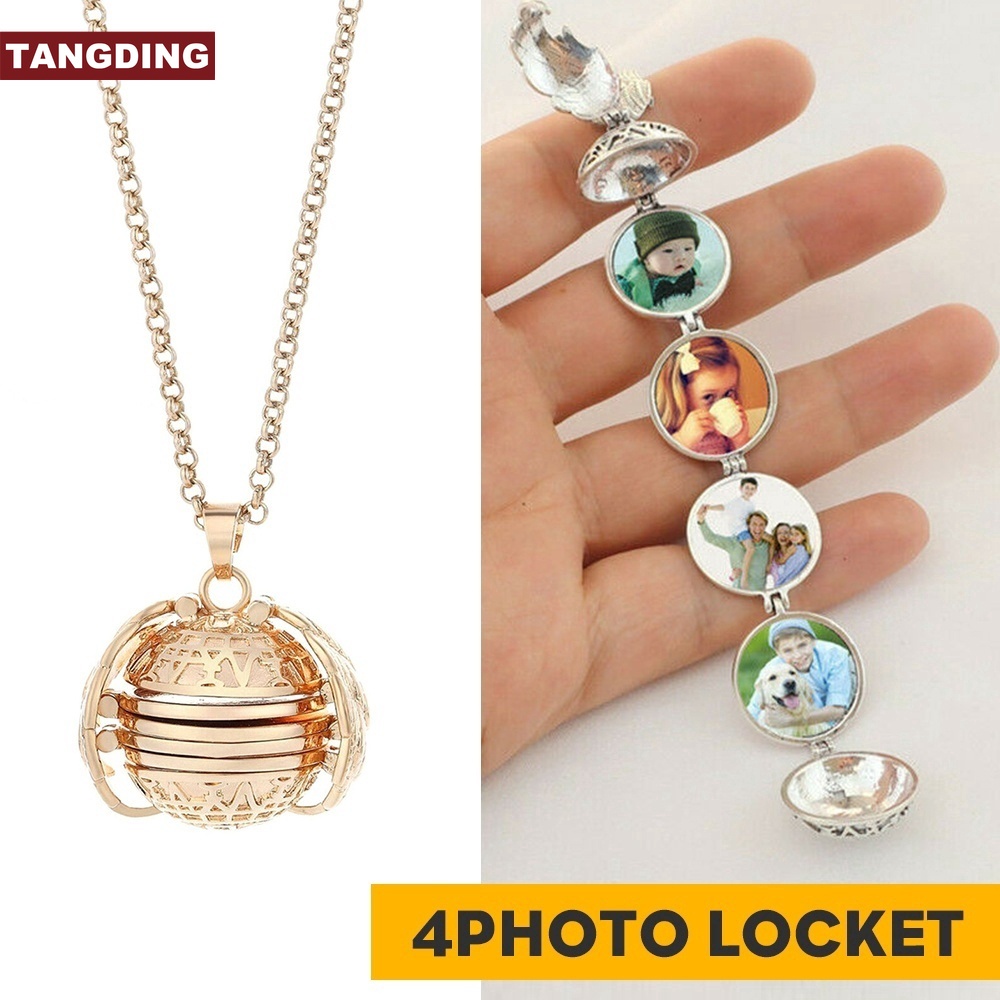 【COD Tangding】Personality Vintage Hollow Wings Can Open Multiple Photo Memories Matching Pendant Clavicle Chain Necklace