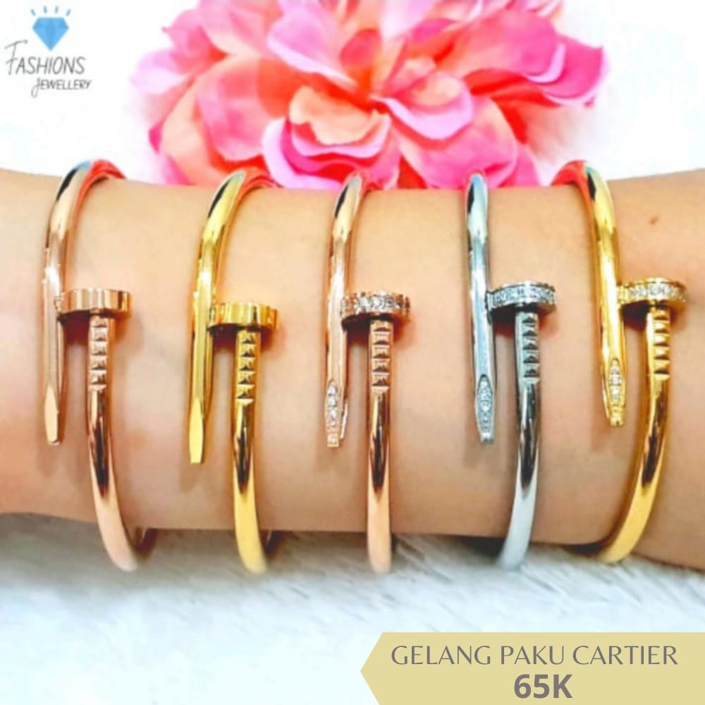 Gelang titanium paku model polos dan permata