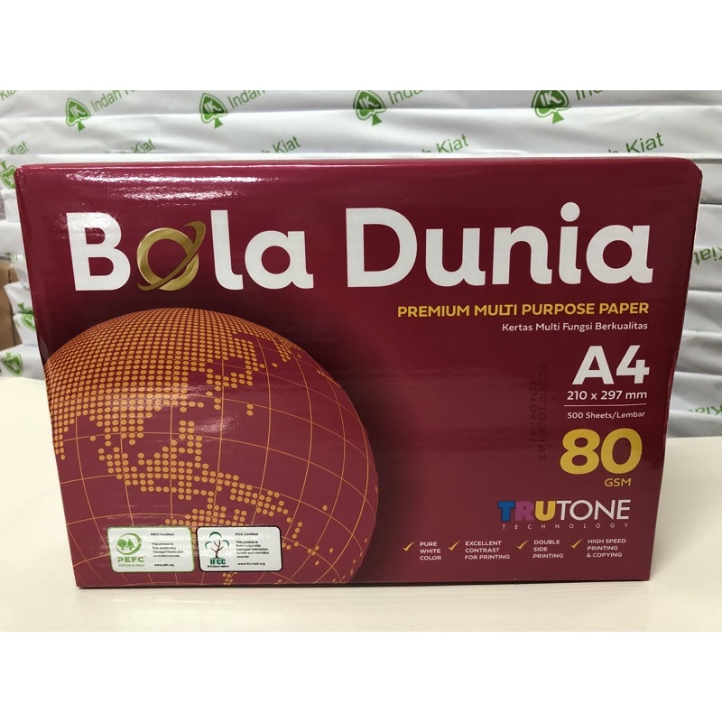 

Hvs A4 80 gr merk Bola Dunia