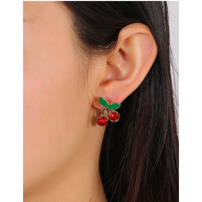 LRC Anting Tusuk Fashion Red Cherry Drop Earrings A60972