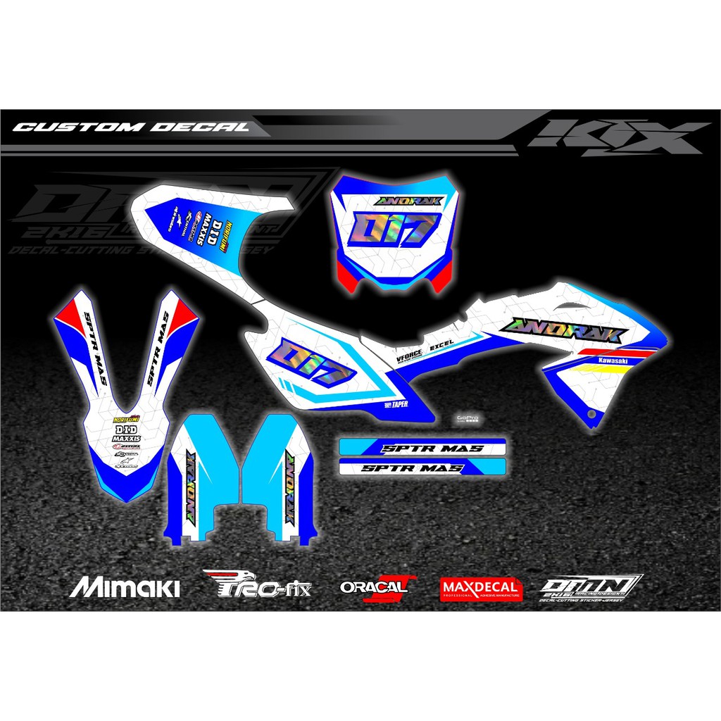 Decal KLX dengan warna biru putih dikombinasi hologram termurah