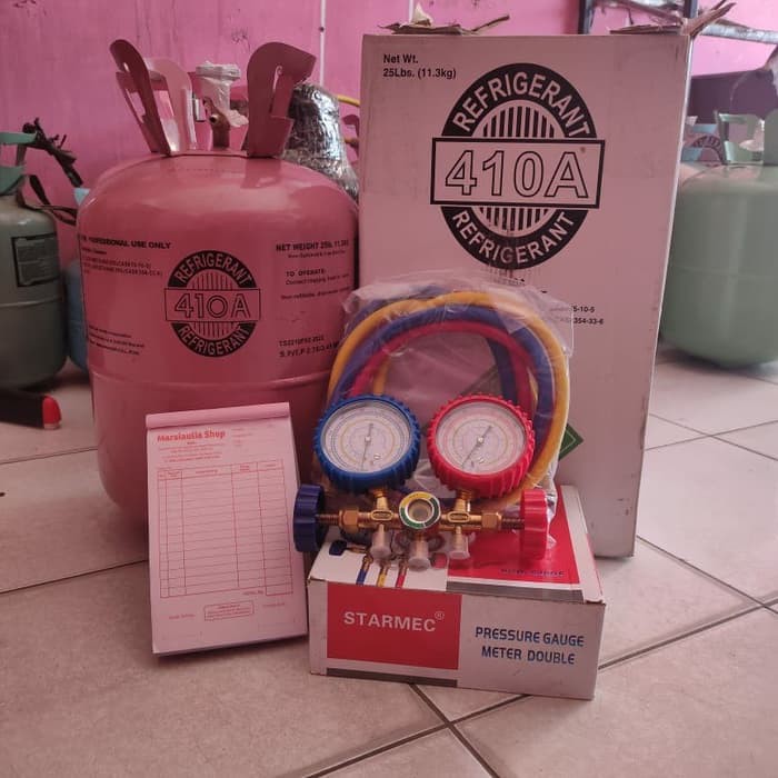 Paket Lengkap isi freon R410 1kg + Double manifold r410a