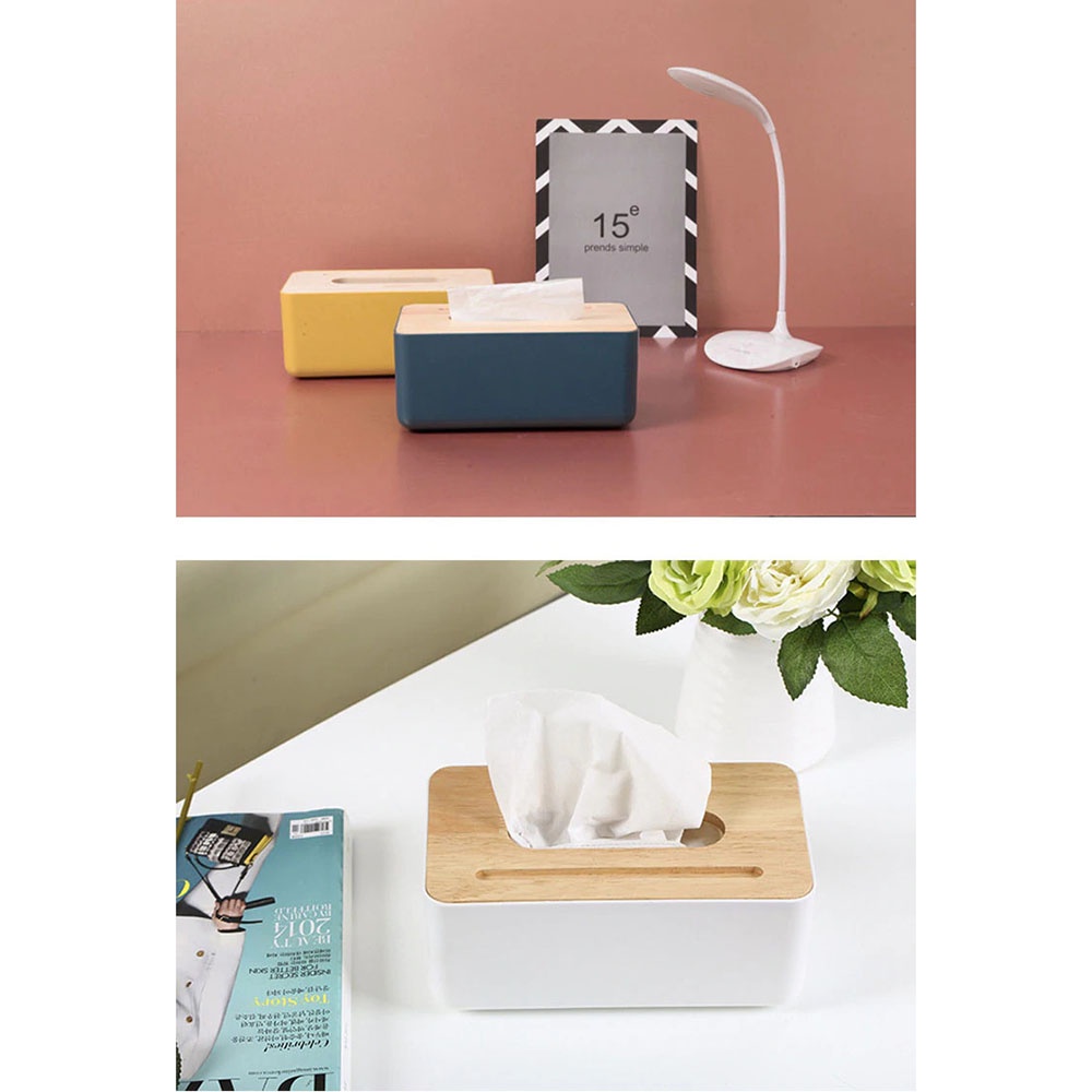 Kotak Tisu Kayu Tissue Box dengan Holder Smartphone White