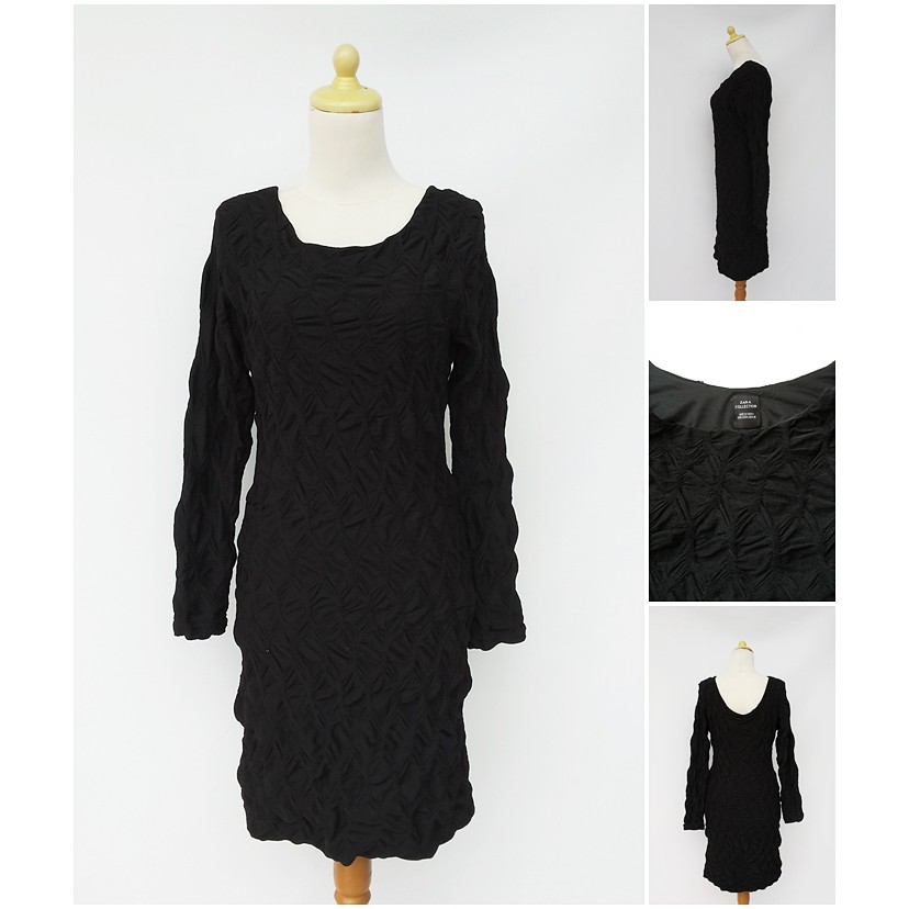 Preloved Dress Bodycon Stretch Long Sleeve Black / Dress Hitam Kaos Lengan Panjang Unik
