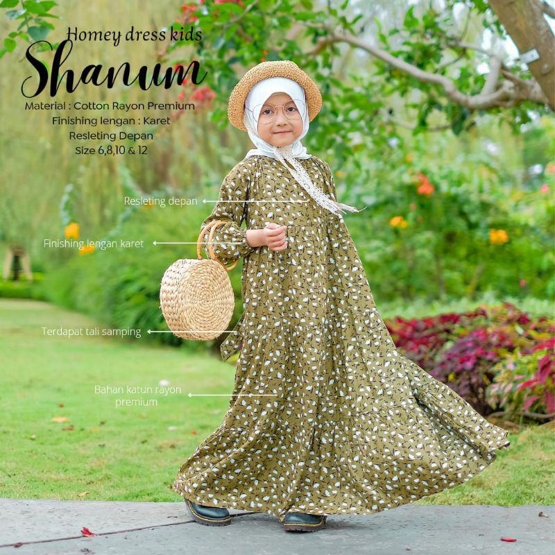 BeautyOne - Gamis Anak Shanum 4-12tahun Dress Muslimah Anak Motif Homey Dress Anak Bunga Kekinian Murah Bahan Katun Rayon Premium Nyaman Dipakai | Bisa Cod