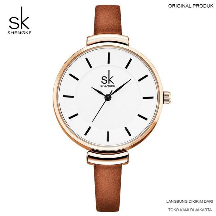 Jual Jam Tangan Wanita SHENGKE 0010 Tali Kulit - Brown Limited