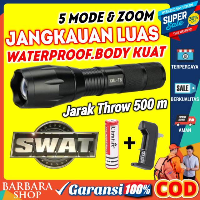 Senter LED E17 Super Terang CREE LASER E17 XM-L 2000 Lumens Lampu Outdoor Jarak jauh