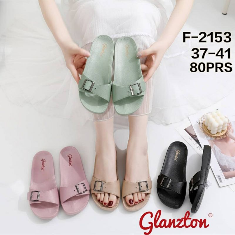 Sandal Wanita Glanzton F2153 Sendal Gesper Slop Selop Karet Jelly Glanston Glaston Import Impor Slip On Birken Perempuan Lentur Elastis Empuk Cewek Murah