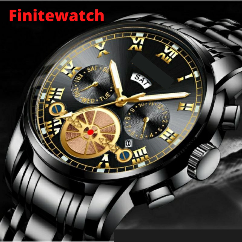 (BISA COD + FREE BOX) Jam Tangan Pria Luxury Anti Air Original 100% Keren Kalender Bisnis Quartz Dapat Kotak