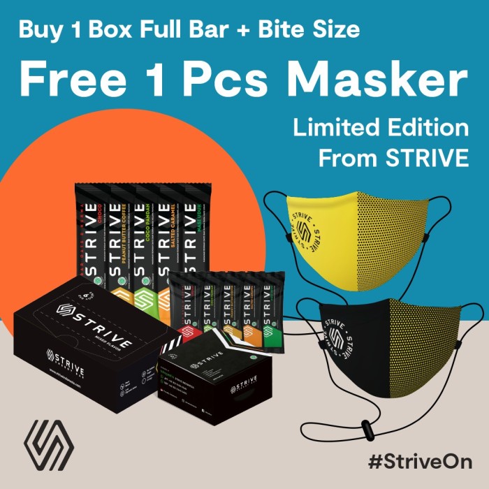 

Instant-Camilan- 1 Box Strive Mix Fullbar + 1 Box Strive Mix Bitesize Free 1Pcs Masker -Camilan-