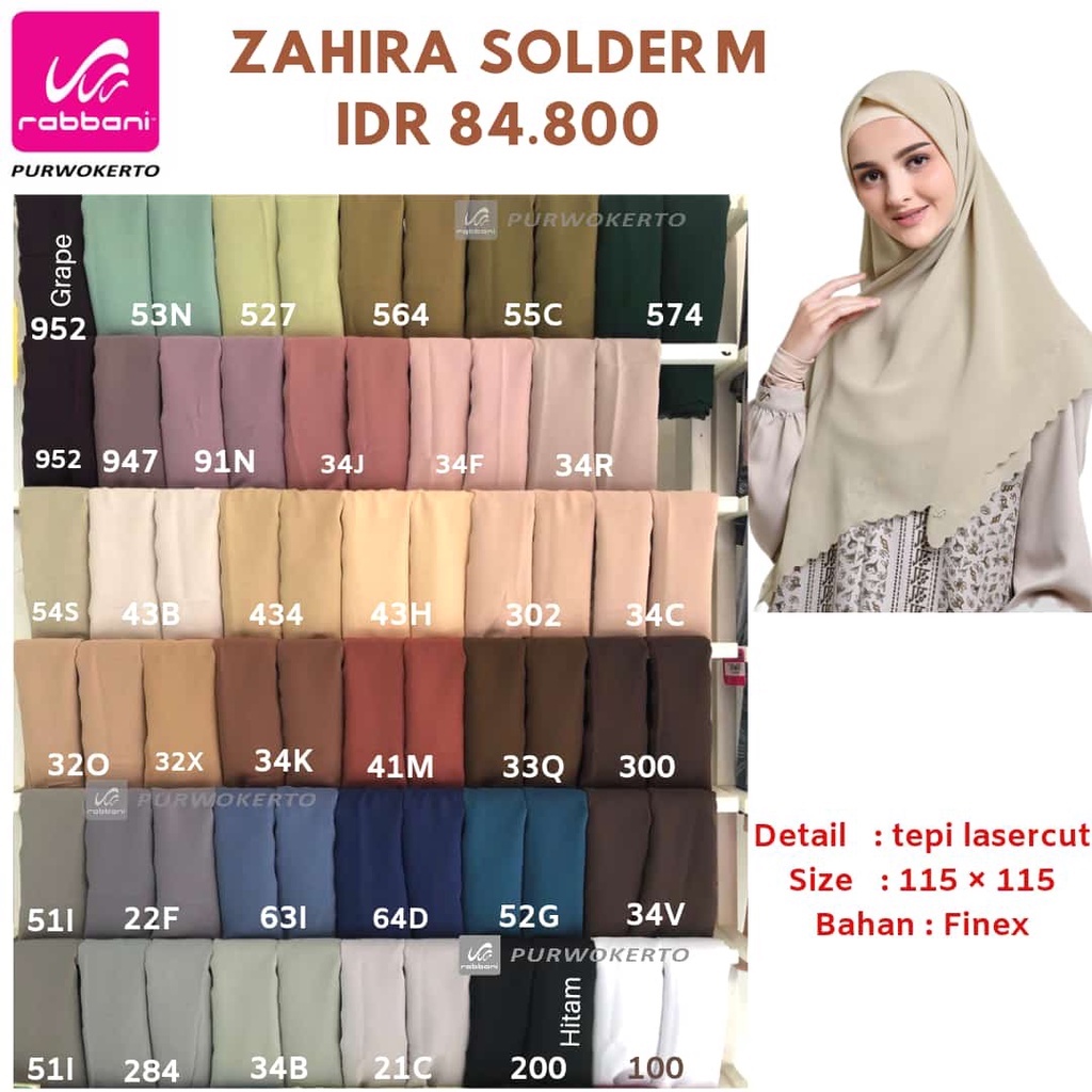 RABBANI - KERUDUNG SEGIEMPAT SOLDER UKURAN M / ZAHIRA SOLDER M