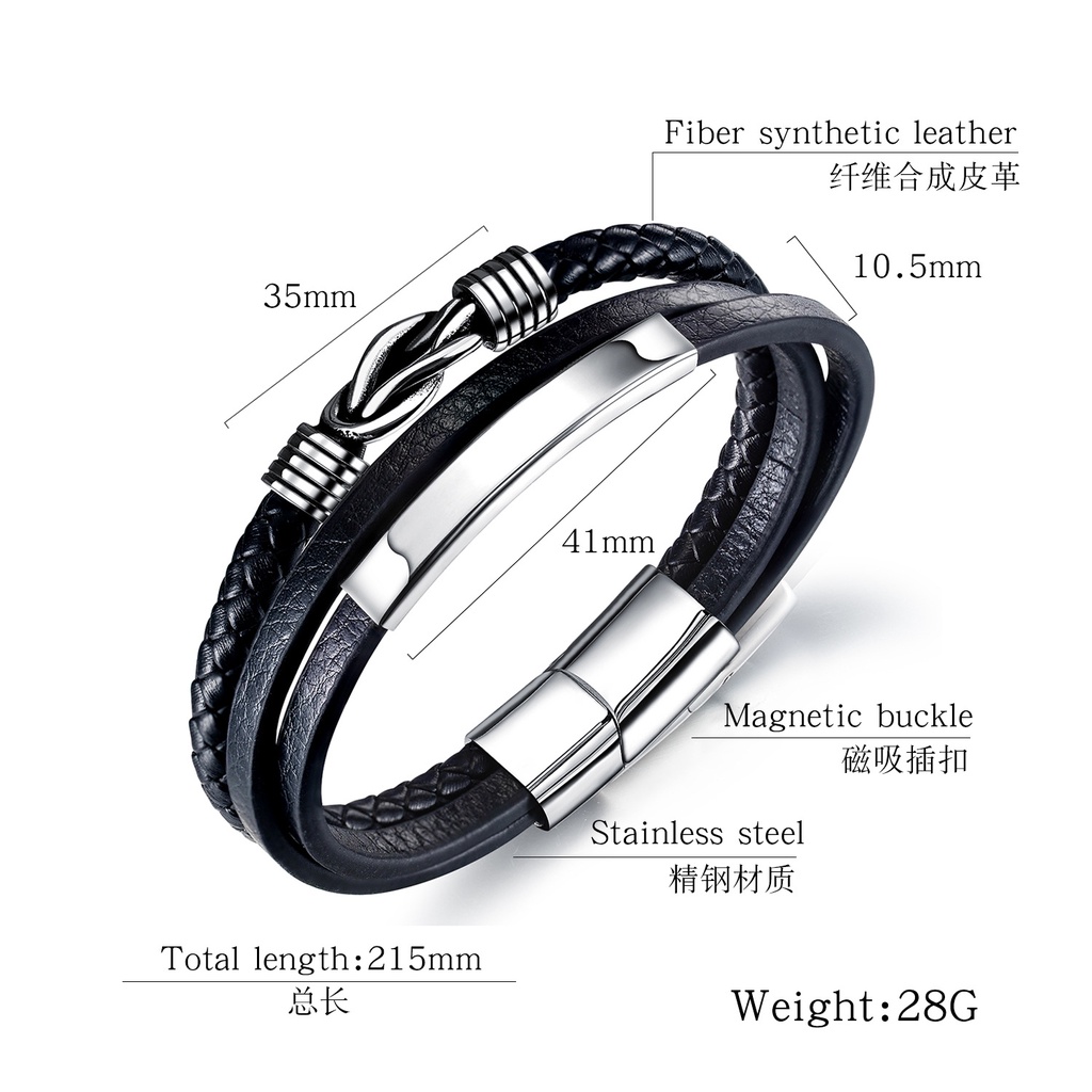 Gelang pria Kulit Stainless Steel,Men's Stainless Steel Leather Bracelet  Original Arctic Deer