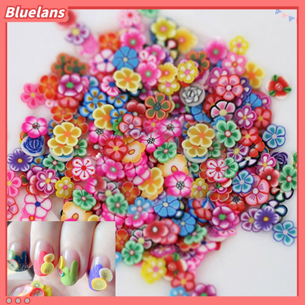 Bluelans 1000Pcs Stiker Kuku 3D Motif Buah / Bunga Bahan Keramik Untuk Nail Art