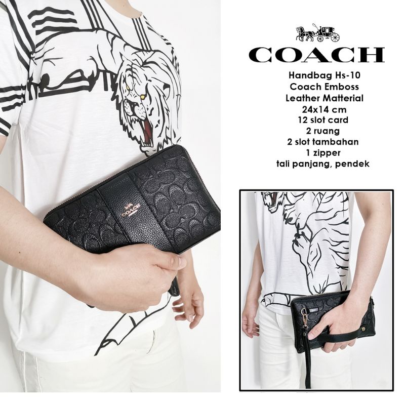 Tas handbag cowok hitam emboss coach