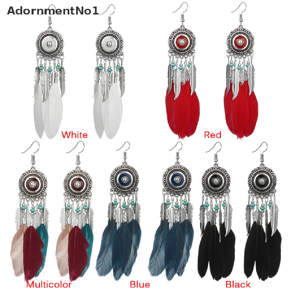 (AdornmentNo1) Anting Gantung Panjang Kait Gaya Bohemia Motif Bulu + Rumbai Untuk Perhiasan Wanita