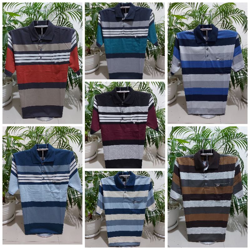 Kaos kerah salur size XL - Kaos kerah garis - Kaos wangki - kaos pria kerah -kaos kerah motif garis