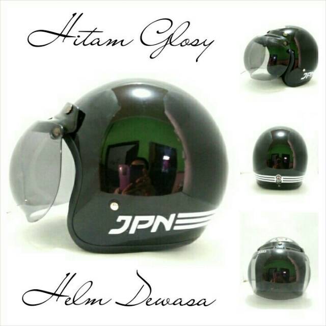 Helm Bogo Retro SNI JPN ARC Hitam Glosy Kaca Bogo Ori