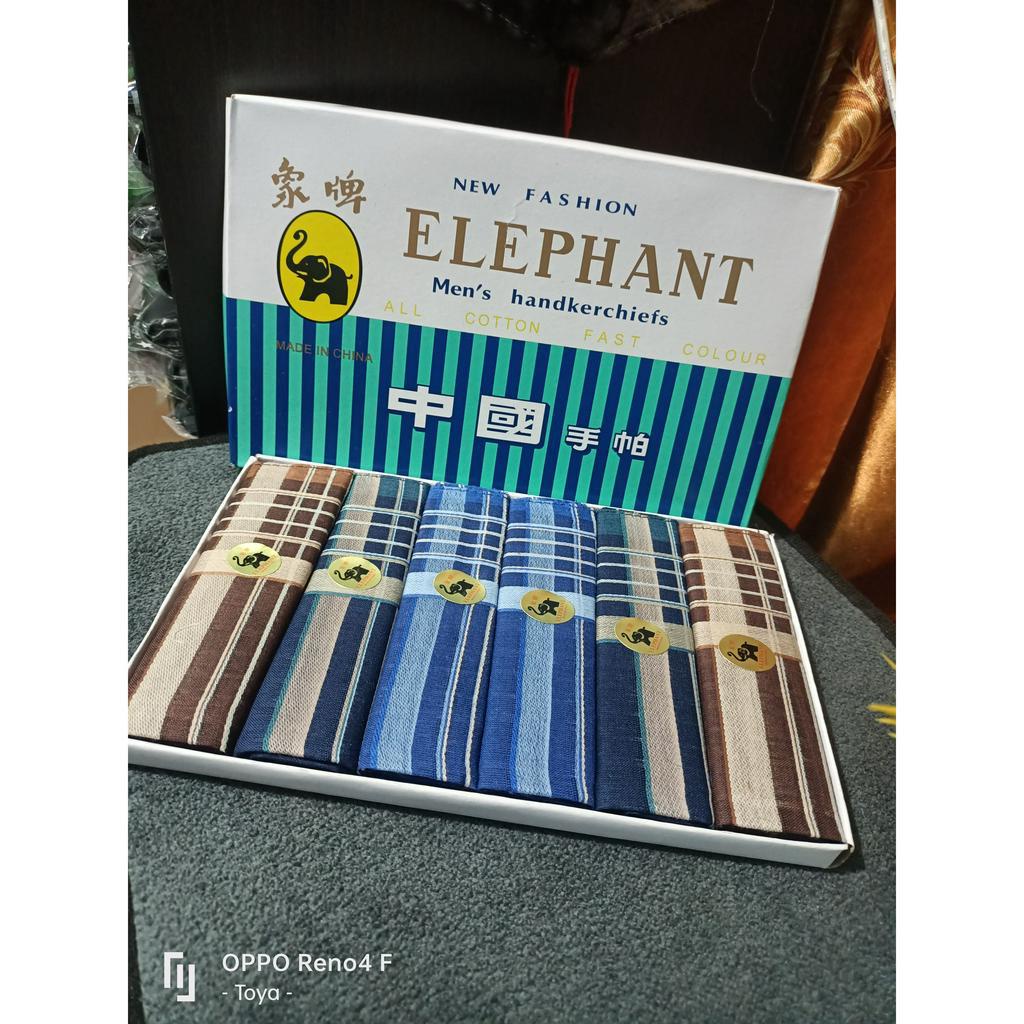 1 box ( 6 pcs ) Sapu Tangan cap Gajah ( Elephant ) warna Random/ Sapu tangan pria &amp; wanita