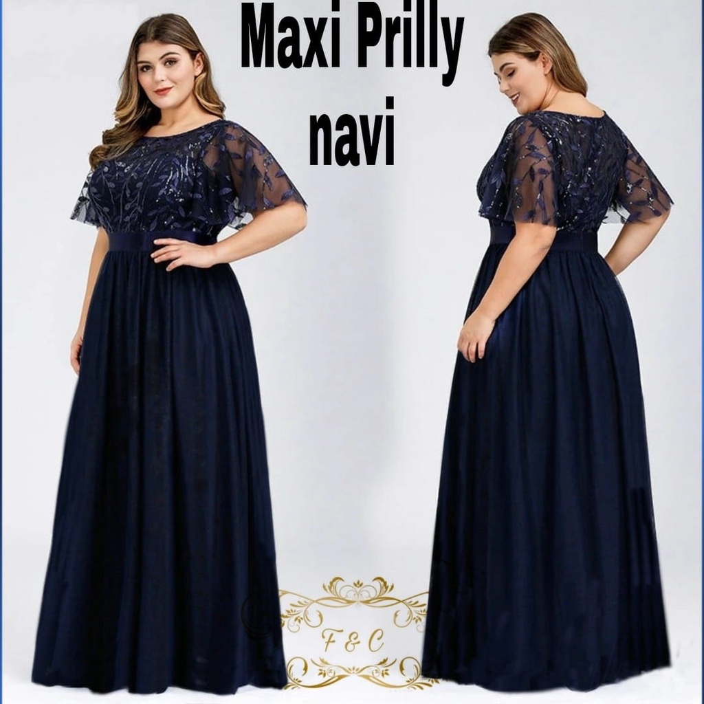 Baju LongDress Brokat Jumbo Xl & XXL Ld 120 Prilly Maxi Dress Natal Imlek Vintage Modern Baju Kondan