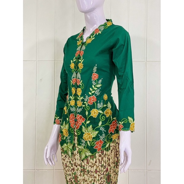 ESW03 - Daliyu KEBAYA ENCIM LENGAN PANJANG BORDIR WARNA Katun Stretch / Kebaya Wisuda / S M L XL XXL-Emerald
