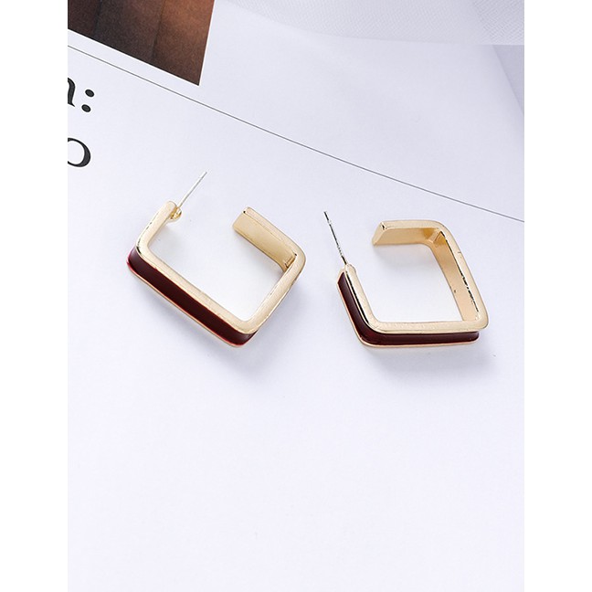 LRC Anting Tusuk Fashion A Red Dripping Oil Missing Square Earrings D71112