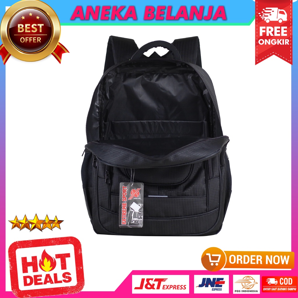 Tas Ransel Pria Extreme Polos Hitam Scotlite SMP SMA Backpack Pria Sekolah Kuliah Kerja Les Travelling Bahan Tebal Free Raincover Harga Terlaris Termurah Berkualitas