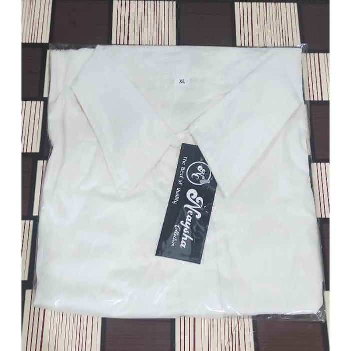 Kemeja wanita polos basic lengan panjang bahan katun rayon-Bw/Putih Gading