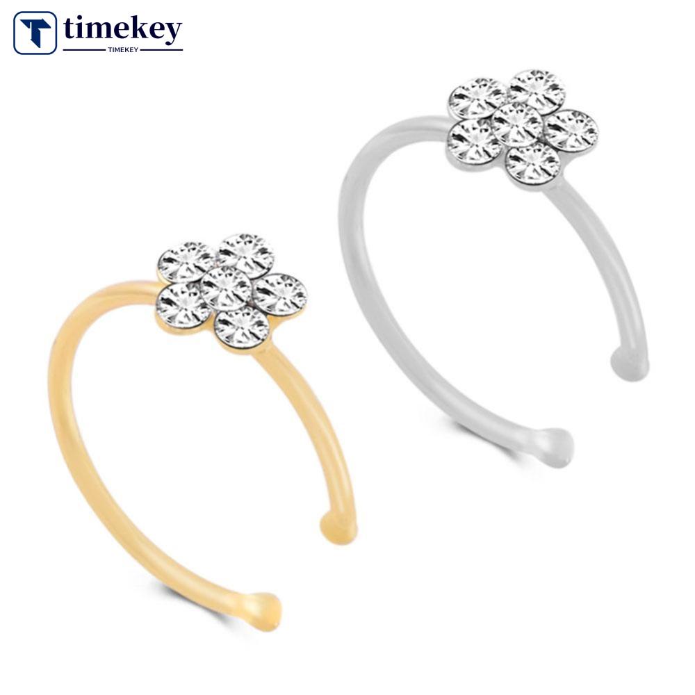 Timekey Cincin Tindik Hidung / Tubuh Desain Bunga Hias Kristal / Berlian Imitasi Untuk Wanita J1O6