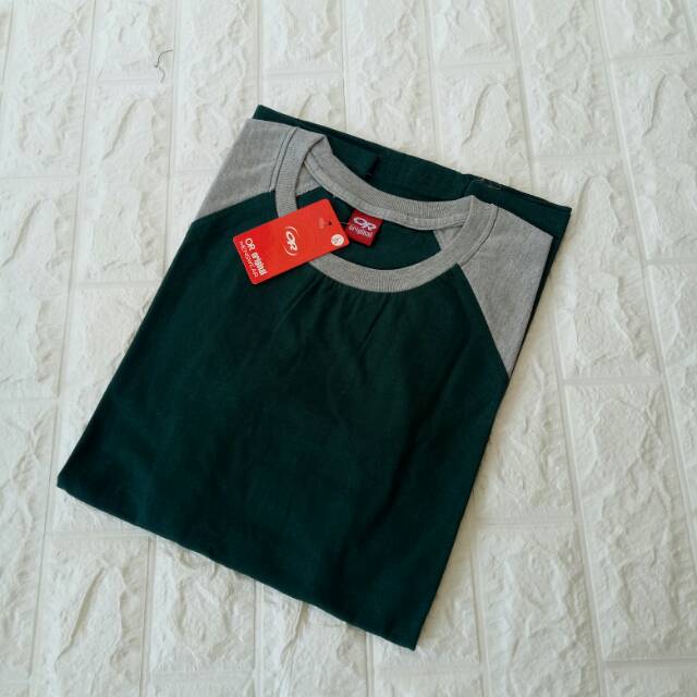 kaos polos reglan HIJAUBOTOL Lengan ABUMISTY 3/4 20 22 S M L XL XXL