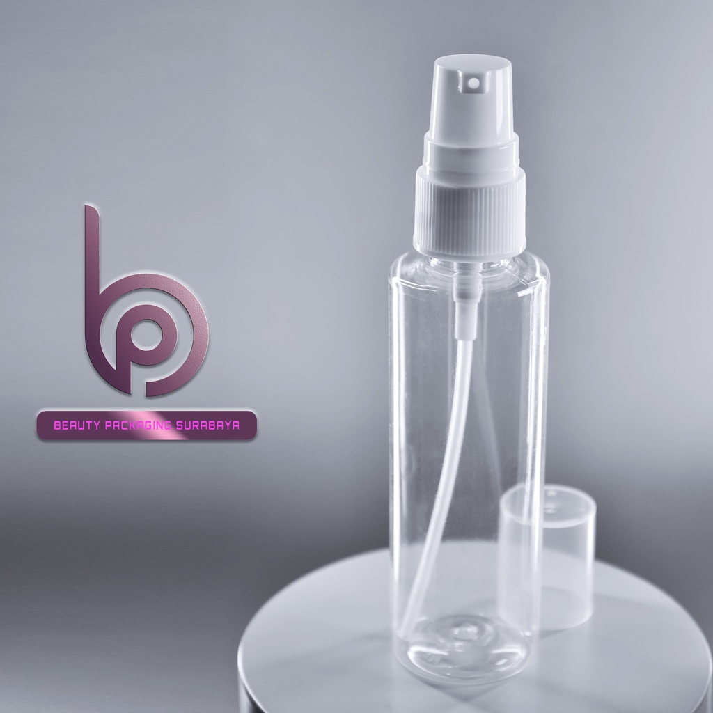 Botol Plastik PET 60ml RF Bening Tutup Pump Treatment Half Cap