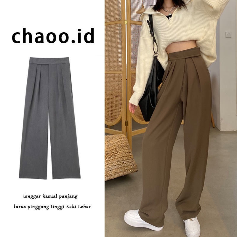 [chaoo.id]Celana Velcro Baru High Waist celana kulot korean style  /straight-leg wide-leg/celana panjang wanita celana bahan