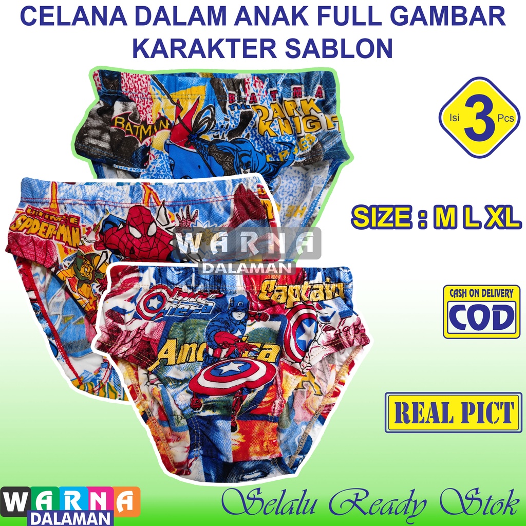 3 Pcs Celana Dalam Anak Laki Laki Full Karakter Print Cd Anak Cowok Bergambar Karakter | WARNA DALAMAN