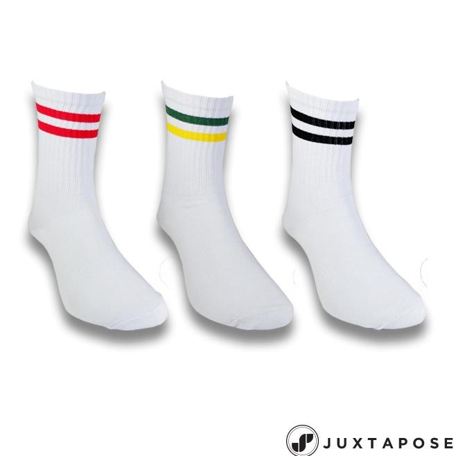f79❅ Kaos Kaki Motif Oldschool Strip Garis Warna Merah Hitam Hijau Kuning Casual Socks / Kaos Kaki S