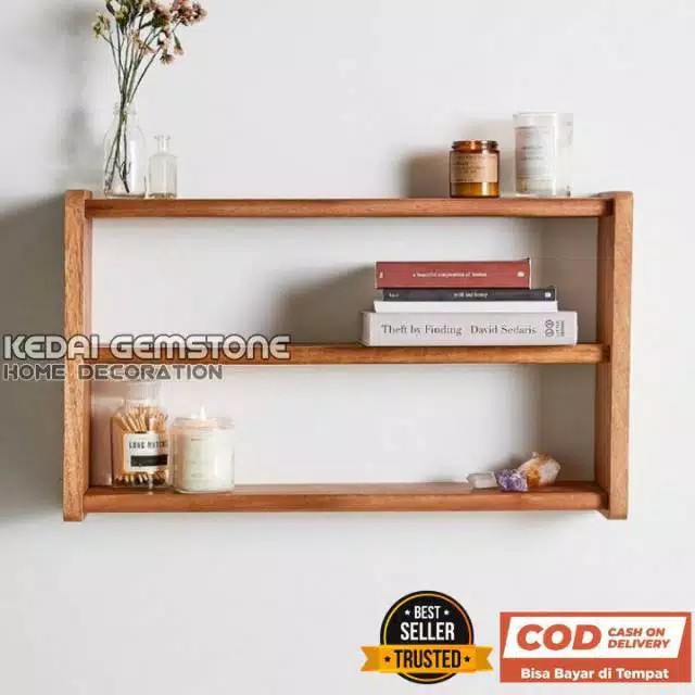 Rak Gantung Serbaguna Kayu Tempat Makeup Buku Obat Dekorasi Dinding Minimalis Murah