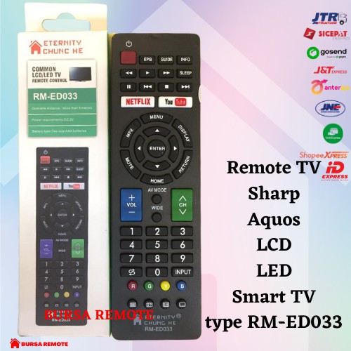 Remot / Remote TV Sharp Aquos LCD LED Smart TV type RM-ED033 / ecer dan grosir