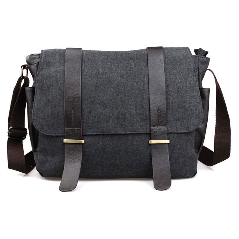 Tas Selempang Pria Korean Canvas Messenger Bag - L2642 - Black/Gray