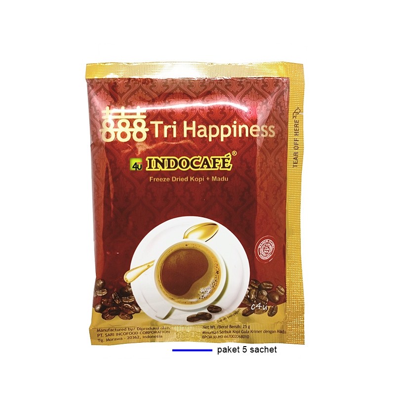 

5PCS Indocafe Tri Happines Coffe Kopi Dengan Madu Dan Gula 5pcs x 25gr