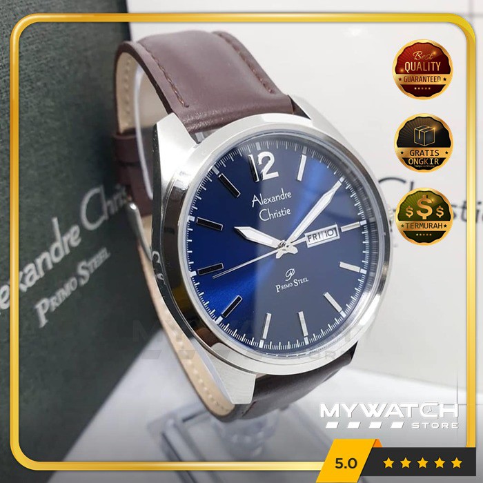 Jam Tangan Alexander Christie AC 1012 Alexandre Original AC1012 Brown Silver Blue Tali Kulit Ori